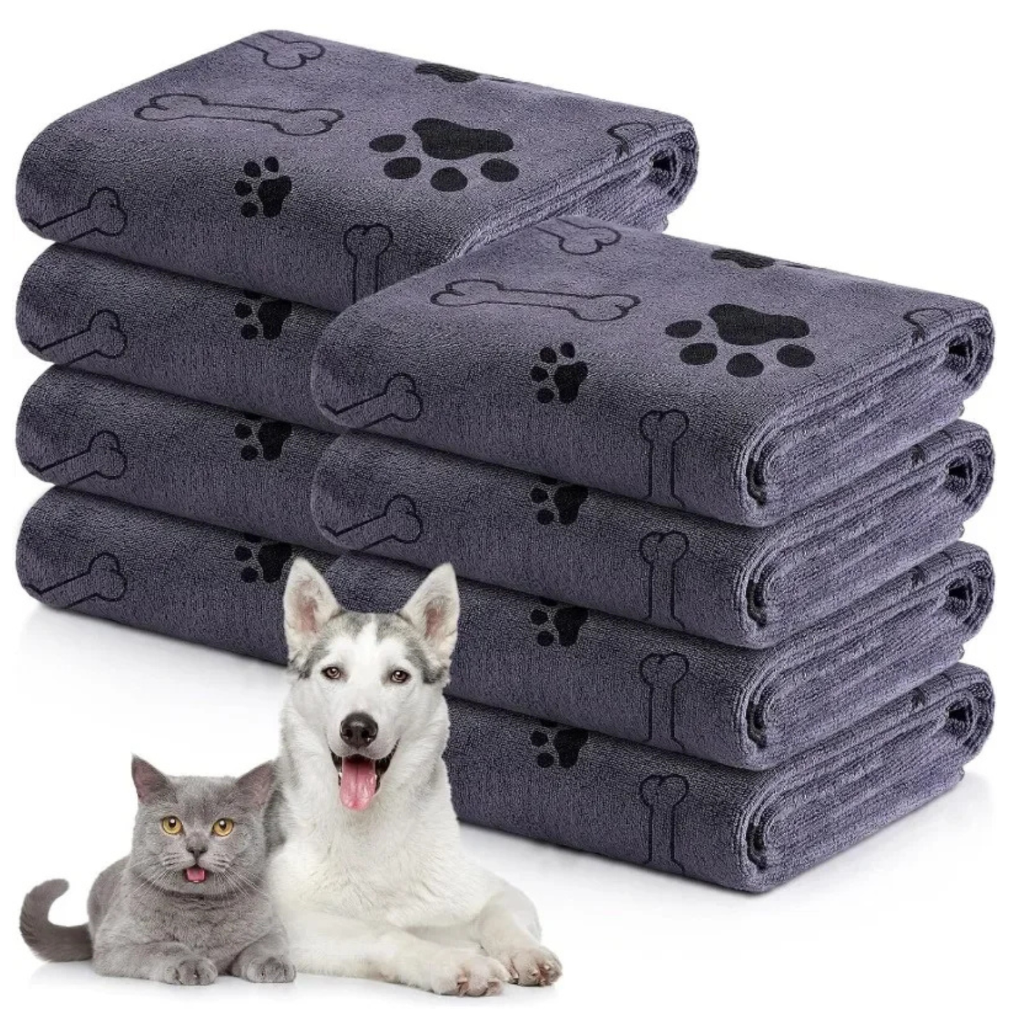 Soft microfiber pet towel in gray color for quick absorbent and gentle drying after baths and outdoor activities (Color: Gray)