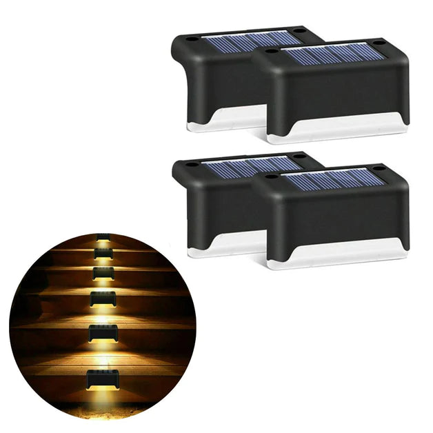 Solar led step lights in black color outdoor lighting for stairs pathways and garden safety (Color: Black)
