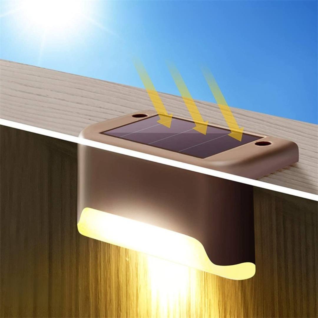 Solar led step lights outdoor lighting for stairs pathways and garden safety depiction of solar power use
