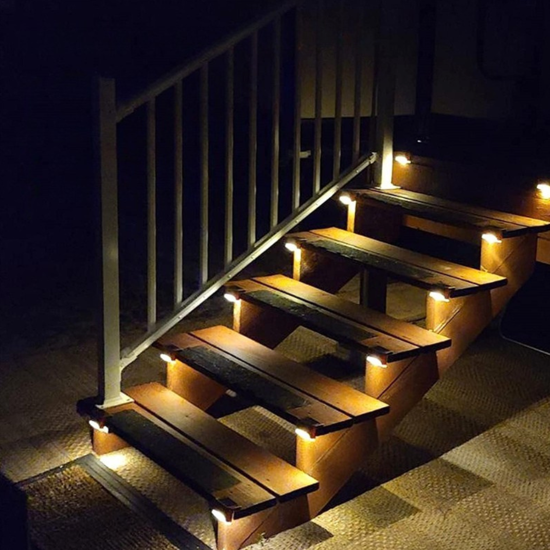 Solar led step lights outdoor lighting for stairs pathways and garden safety depiction of use on stairs