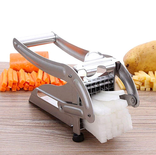 Stainless steel vegetable cutter with interchangeable blades for slicing and mashing potatoes, carrots, and other vegetables