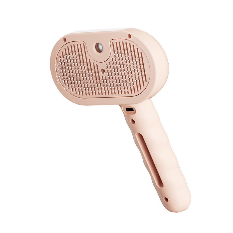 Steam grooming comb in pink color for pets with mist spray self cleaning deshedding brush (Color: Pink)