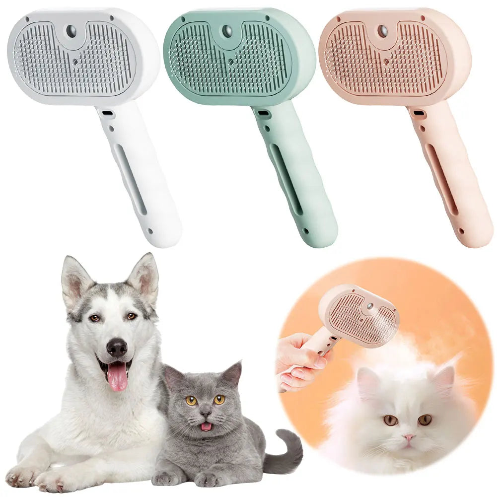 Steam grooming comb for pets with mist spray self cleaning deshedding brush trio