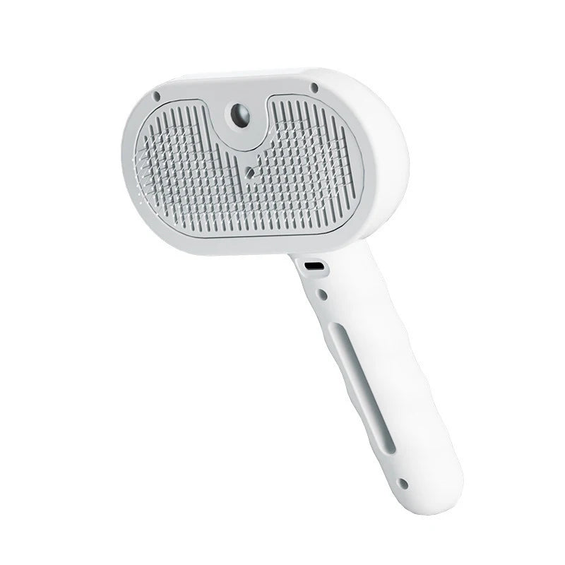 Steam grooming comb in white color for pets with mist spray self cleaning deshedding brush (Color: White)