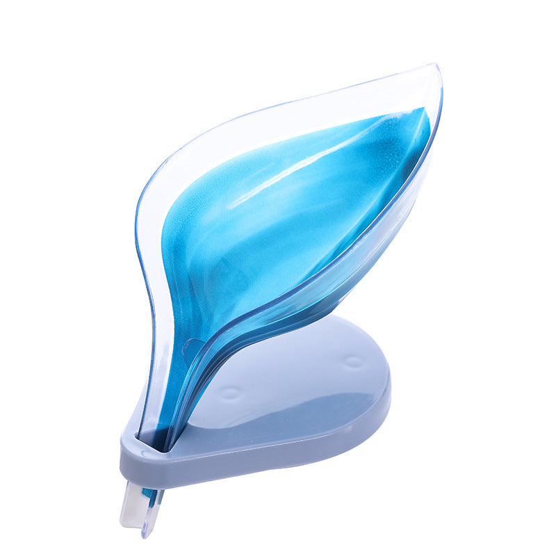 Suction cup sink soap and sponge holder in blue color with drain design for organizing kitchen cleaning tools (Color: Blue)