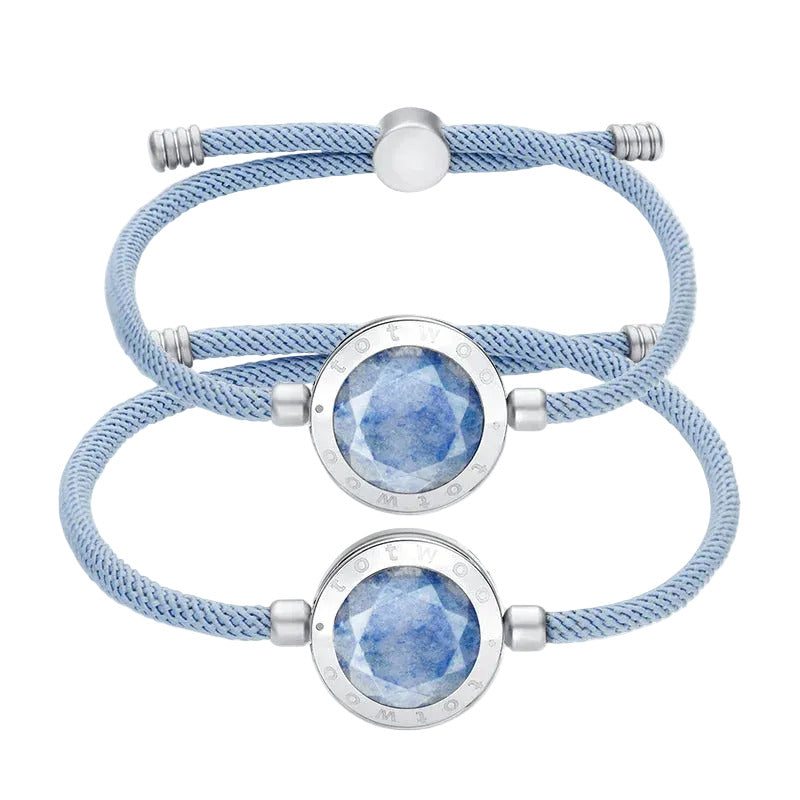Sun and moon long distance love bracelets in blue color and in fabric material with vibration light connection and app control (Color: Blue) (Material: Fabric)