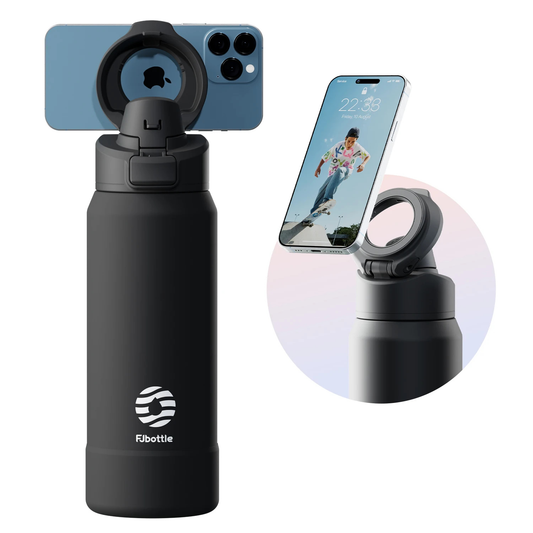 Stainless steel thermos in black color with magnetic phone holder and insulated leak proof design for gym travel and daily use (Color: Black)