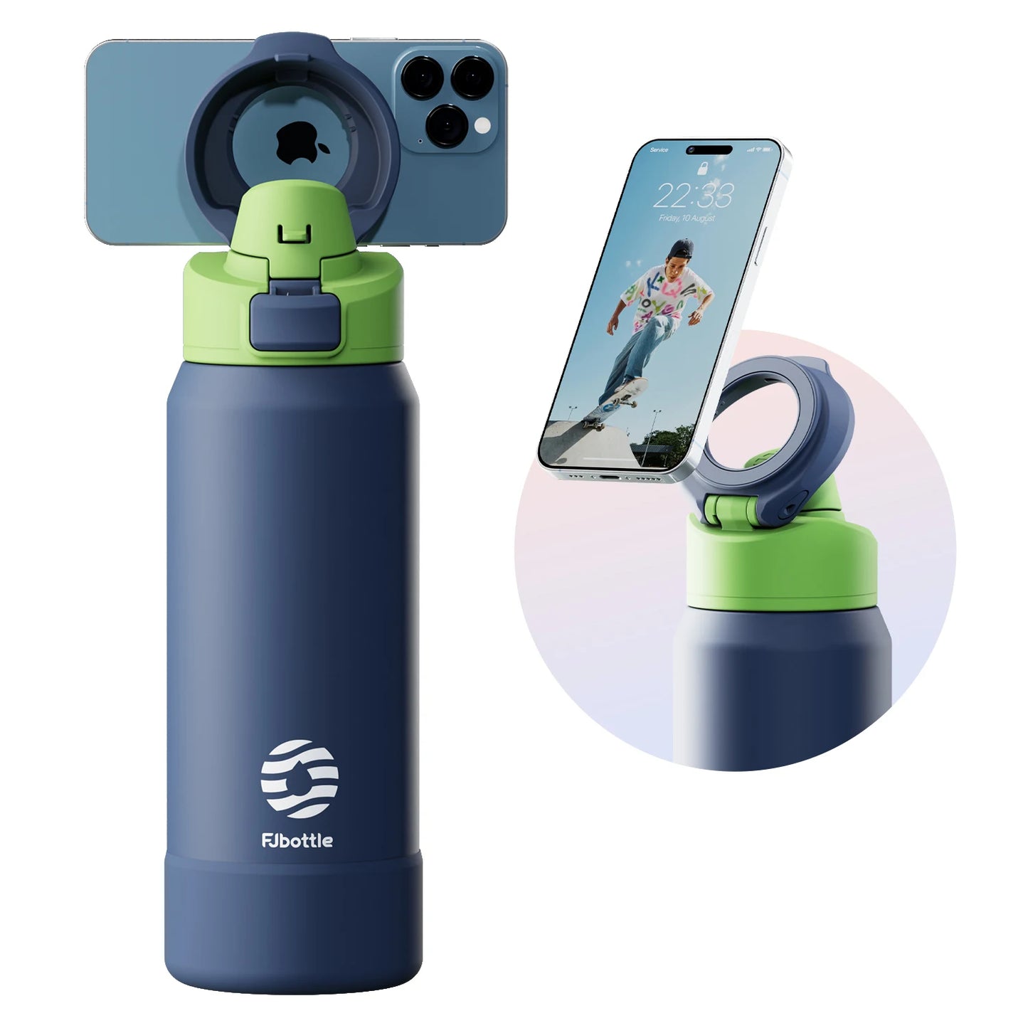 Stainless steel thermos in blue color with magnetic phone holder and insulated leak proof design for gym travel and daily use (Color: Blue)