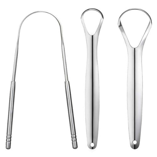 Tongue cleaner set with curved metal design for fresher oral hygiene and tongue cleaning care product shot (Variant: Main)
