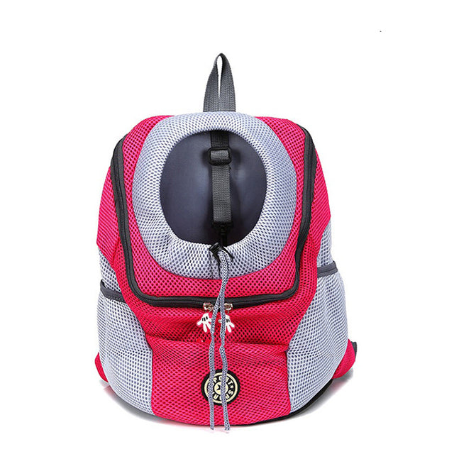Travel dog backpack in red color with breathable mesh design adjustable safety straps and storage pockets for pets (Color: Red)