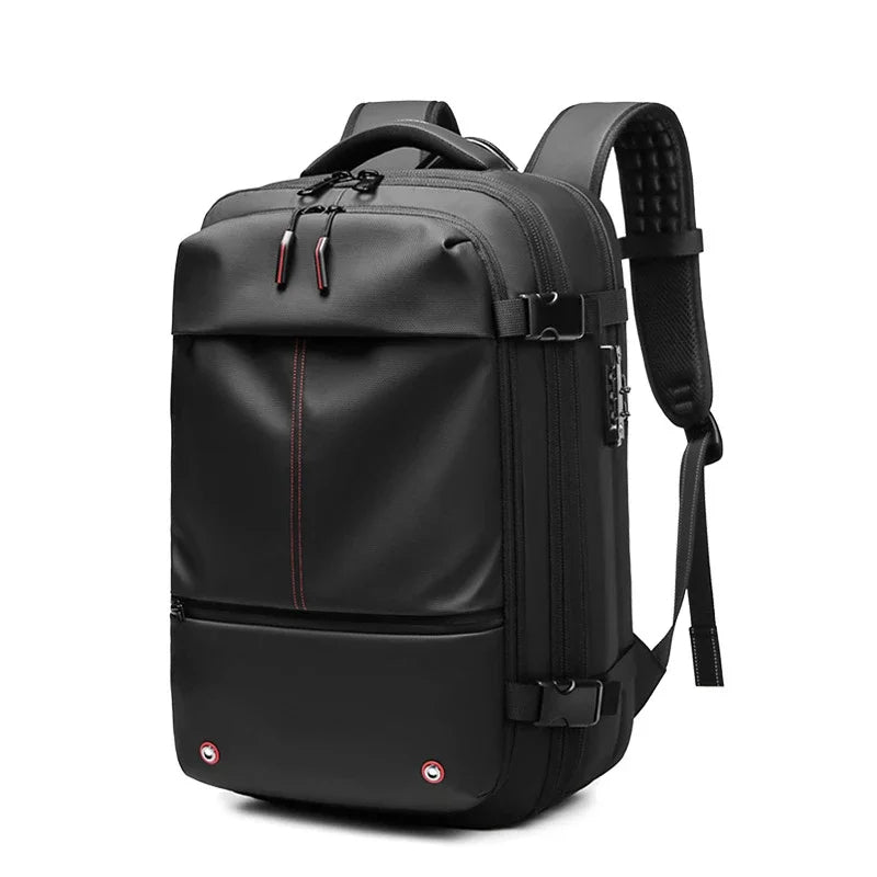Travel vacuum compression backpack in black color with space saving design and organized compartments for carry on travel (Color: Black)