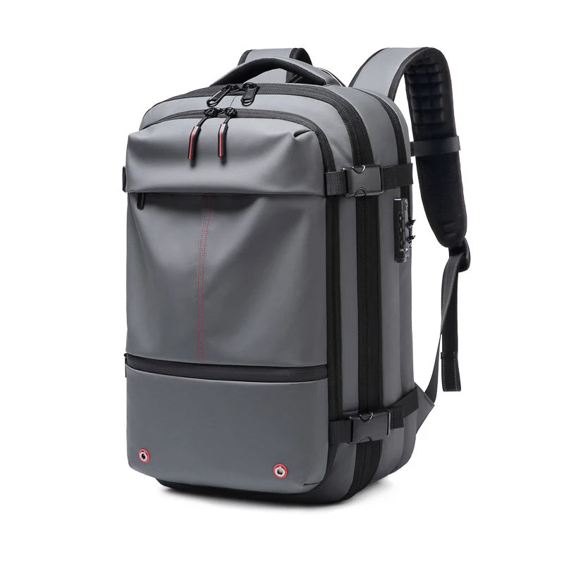 Travel vacuum compression backpack in gray color with space saving design and organized compartments for carry on travel (Color: Gray)