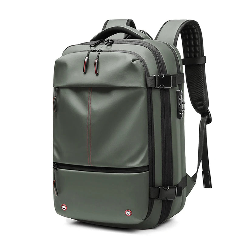 Travel vacuum compression backpack in green color with space saving design and organized compartments for carry on travel (Color: Green)