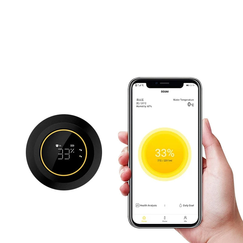 Tuya smart water bottle with hydration reminders temperature display and bluetooth tracking depiction of water quantity display