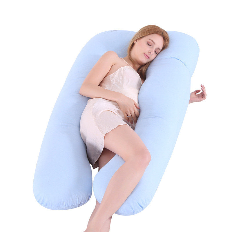 U shaped pregnancy pillow in blue color with cooling fabric and full body support for comfortable sleep and relaxation (Color: Blue)