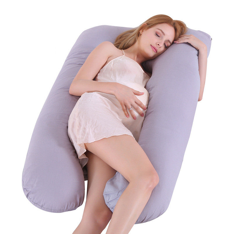 U shaped pregnancy pillow in gray color with cooling fabric and full body support for comfortable sleep and relaxation (Color: Gray)