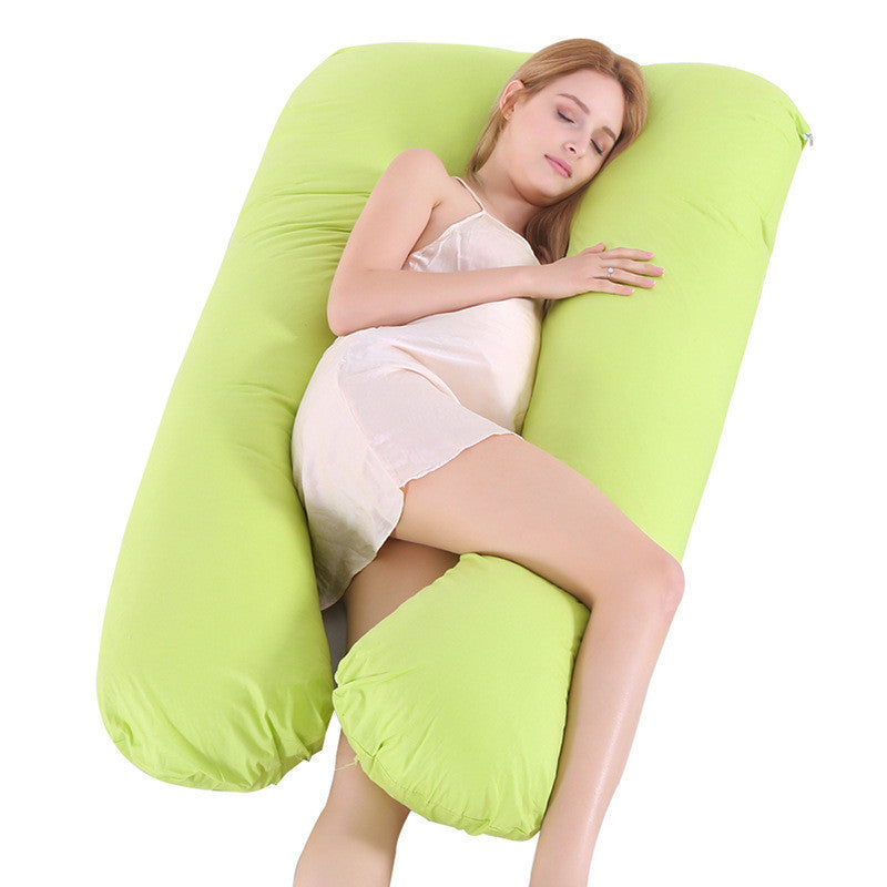 U shaped pregnancy pillow in green color with cooling fabric and full body support for comfortable sleep and relaxation (Color: Green)