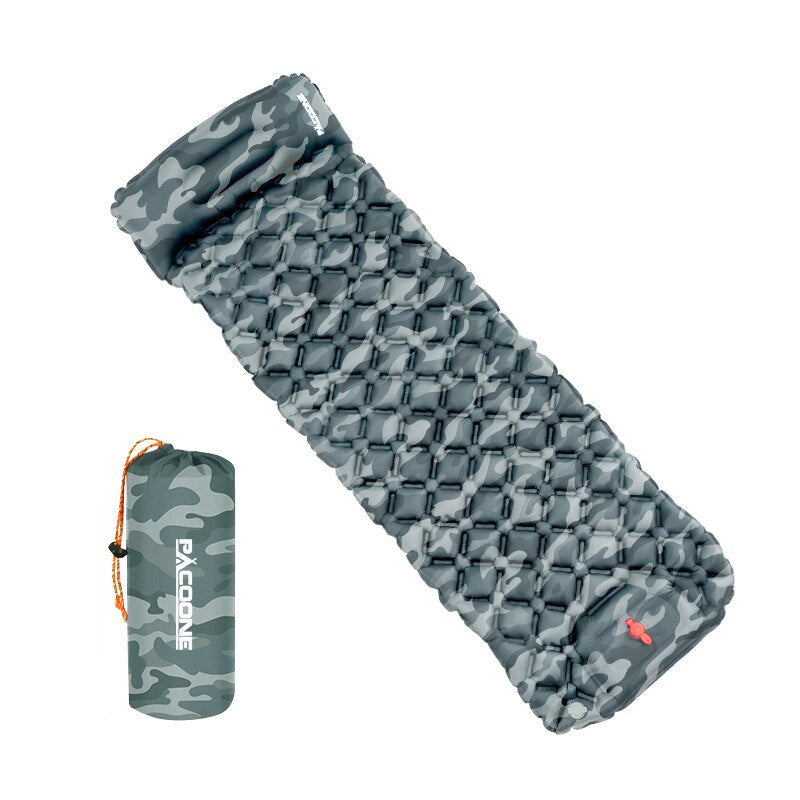 Ultralight inflatable camping mattress in camouflage color with built in foot pump compact portable sleeping pad (Color: Camouflage)