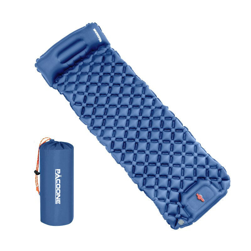 Ultralight inflatable camping mattress in dark blue color with built in foot pump compact portable sleeping pad (Color: Dark Blue)