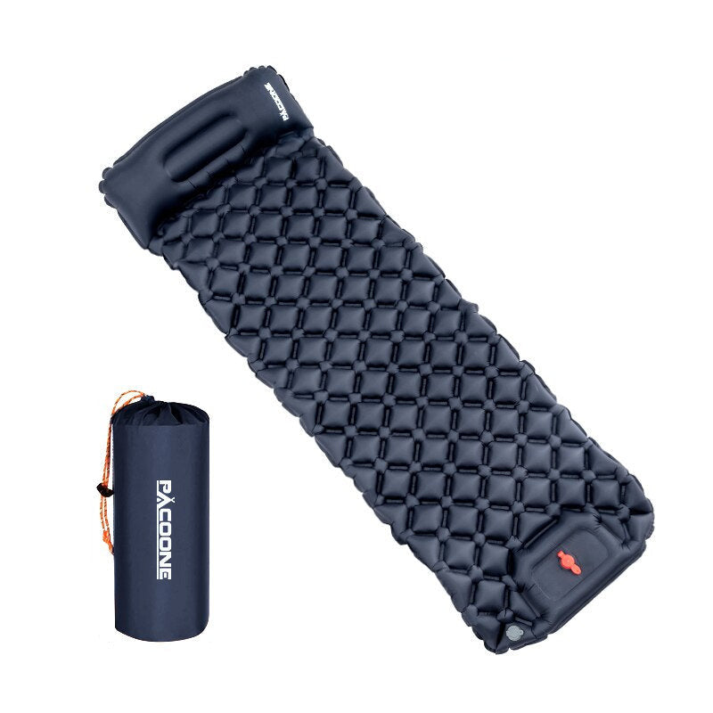 Ultralight inflatable camping mattress in navy color with built in foot pump compact portable sleeping pad (Color: Navy)
