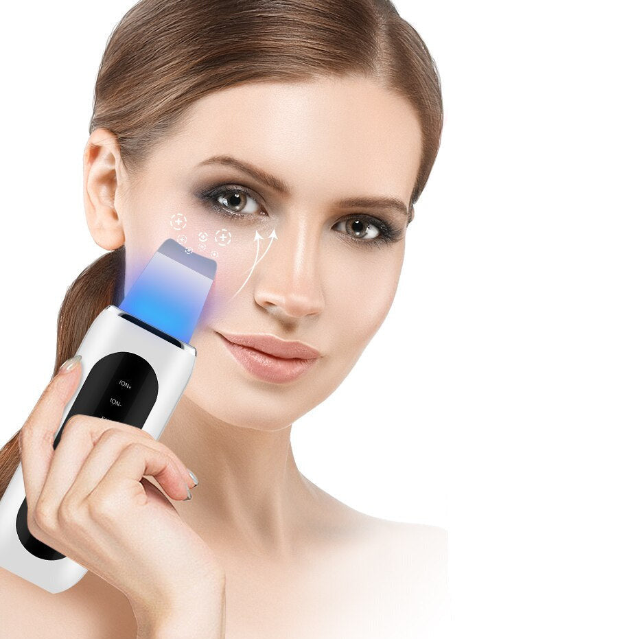 Ultrasonic skin scrubber with ems and led light for deep pore cleansing and facial care model shot