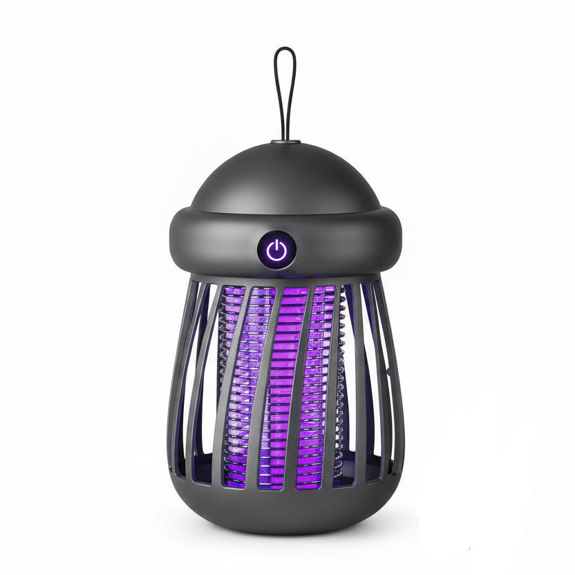 USB rechargeable mosquito killer lamp in black color with electric insect trap design for quiet indoor and outdoor use (Color: Black)