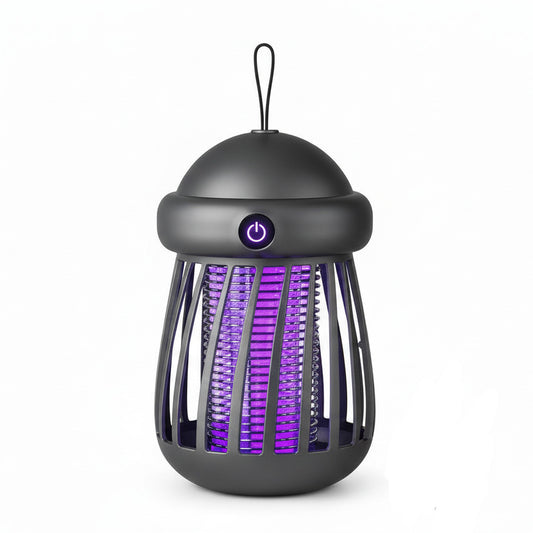 USB rechargeable mosquito killer lamp in black color with electric insect trap design for quiet indoor and outdoor use (Color: Black)