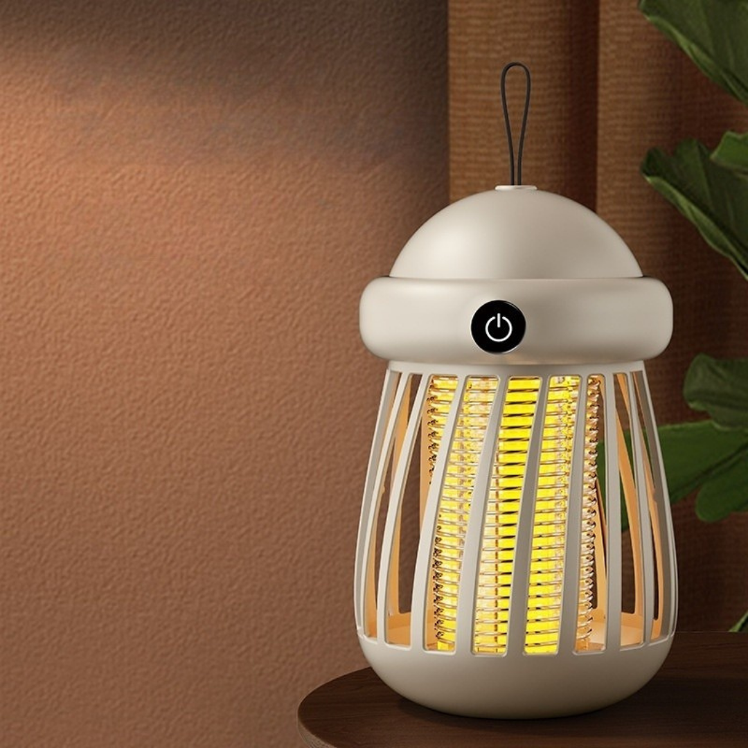 USB rechargeable mosquito killer lamp with electric insect trap design for quiet indoor and outdoor use depiction of warm light