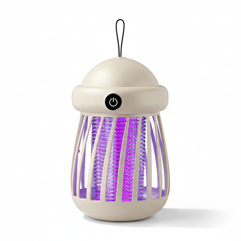 USB rechargeable mosquito killer lamp in white color with electric insect trap design for quiet indoor and outdoor use (Color: White)
