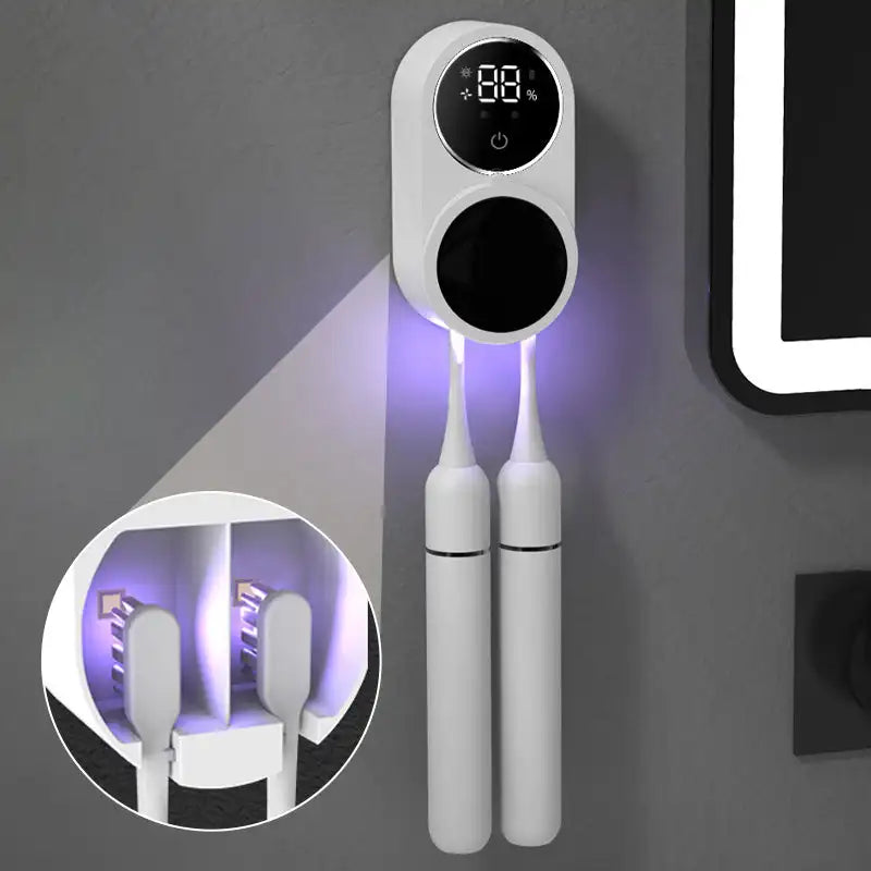 UV toothbrush cleaner with air drying and smart display for hygienic storage
