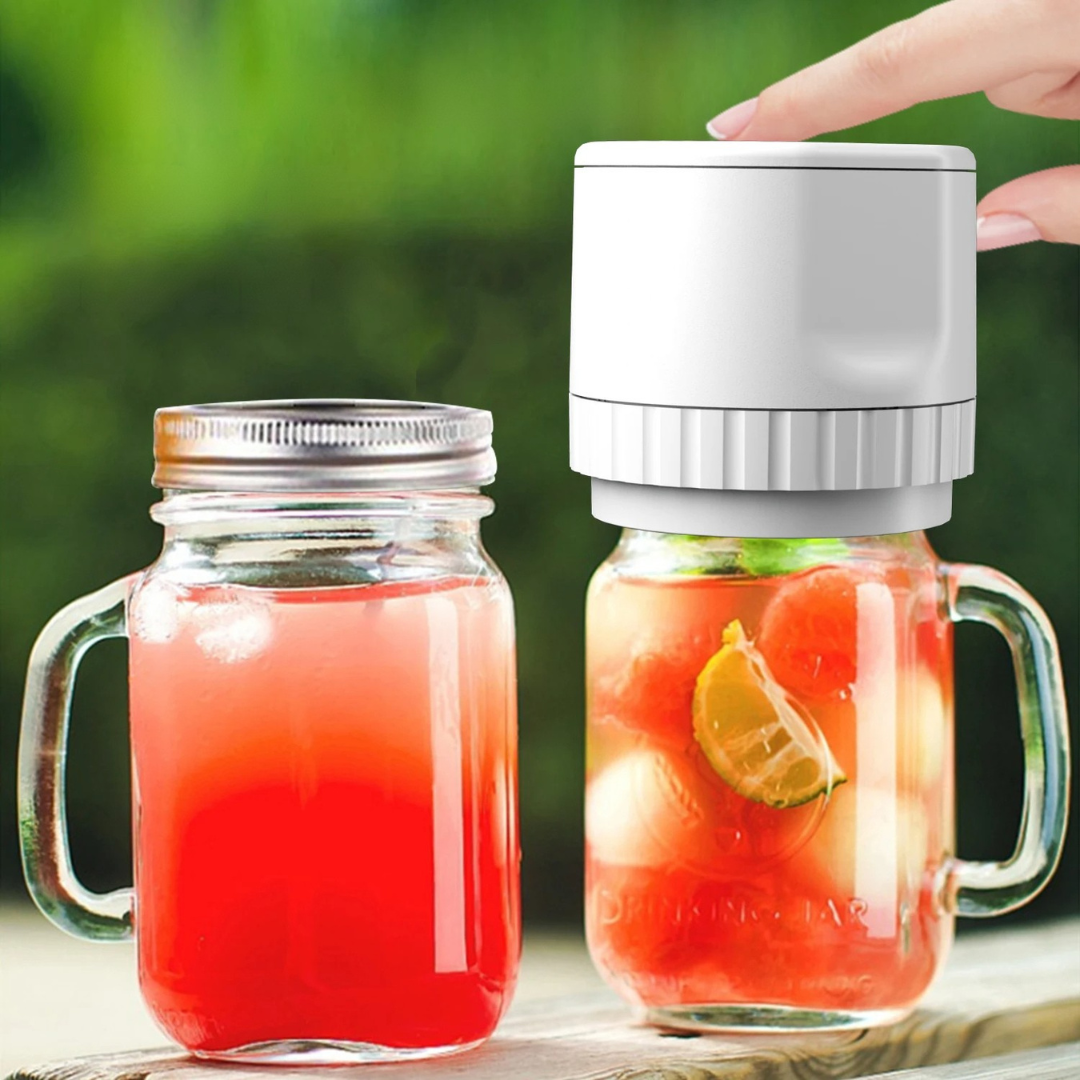 Vacuum jar sealer for mason jars to keep food fresh with portable sealing system contents alternate depiction of use