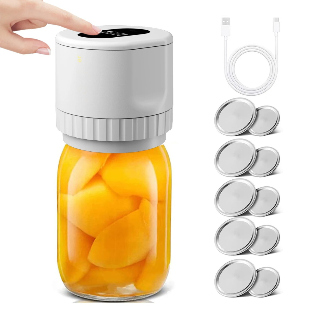 Vacuum jar sealer for mason jars to keep food fresh with portable sealing system package contents