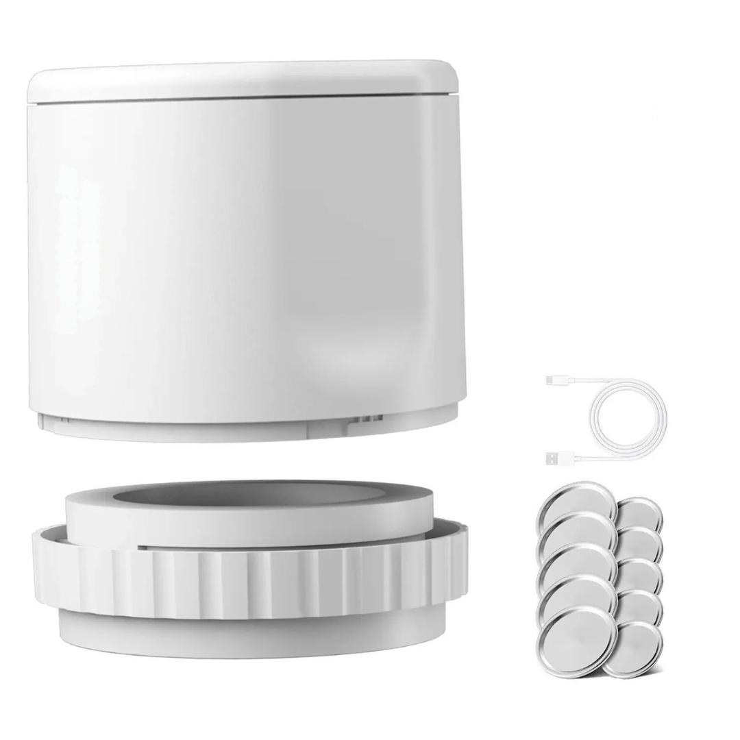Vacuum jar sealer in white color for mason jars to keep food fresh with portable sealing system contents (Color: White)