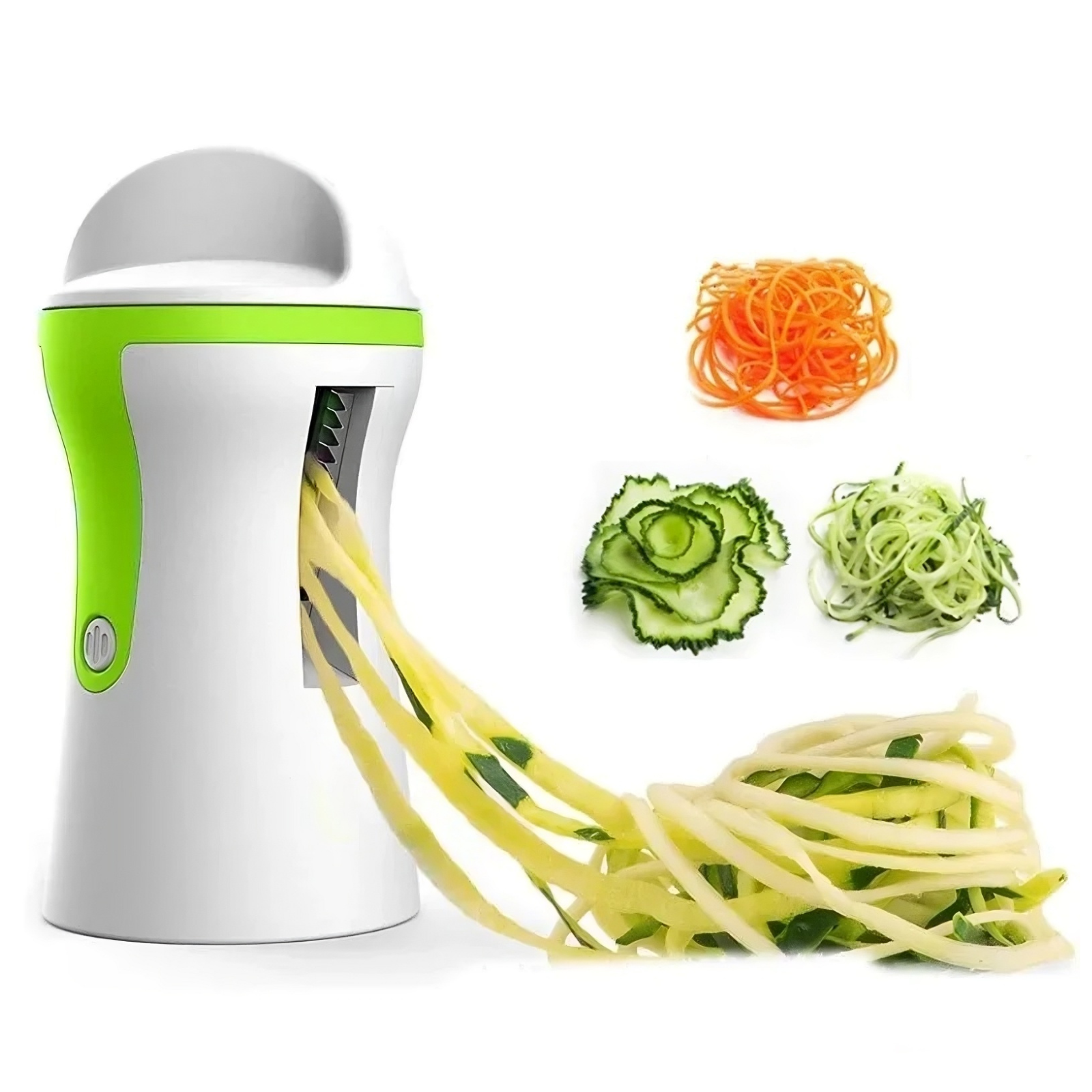 Vegetable spiralizer with interchangeable blades for creating zucchini noodles spirals and ribbon cuts