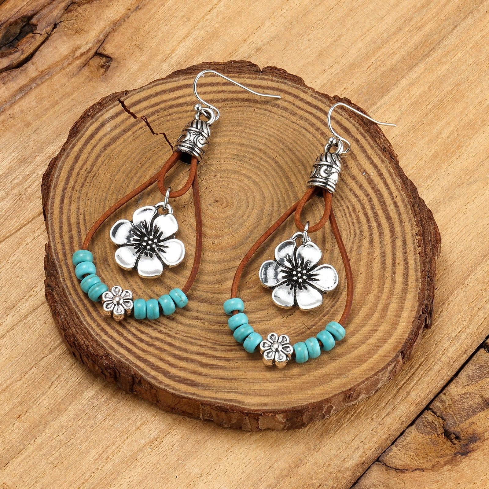 Vintage flower silver earrings with elegant floral design and lightweight everyday wear style alternate product shot