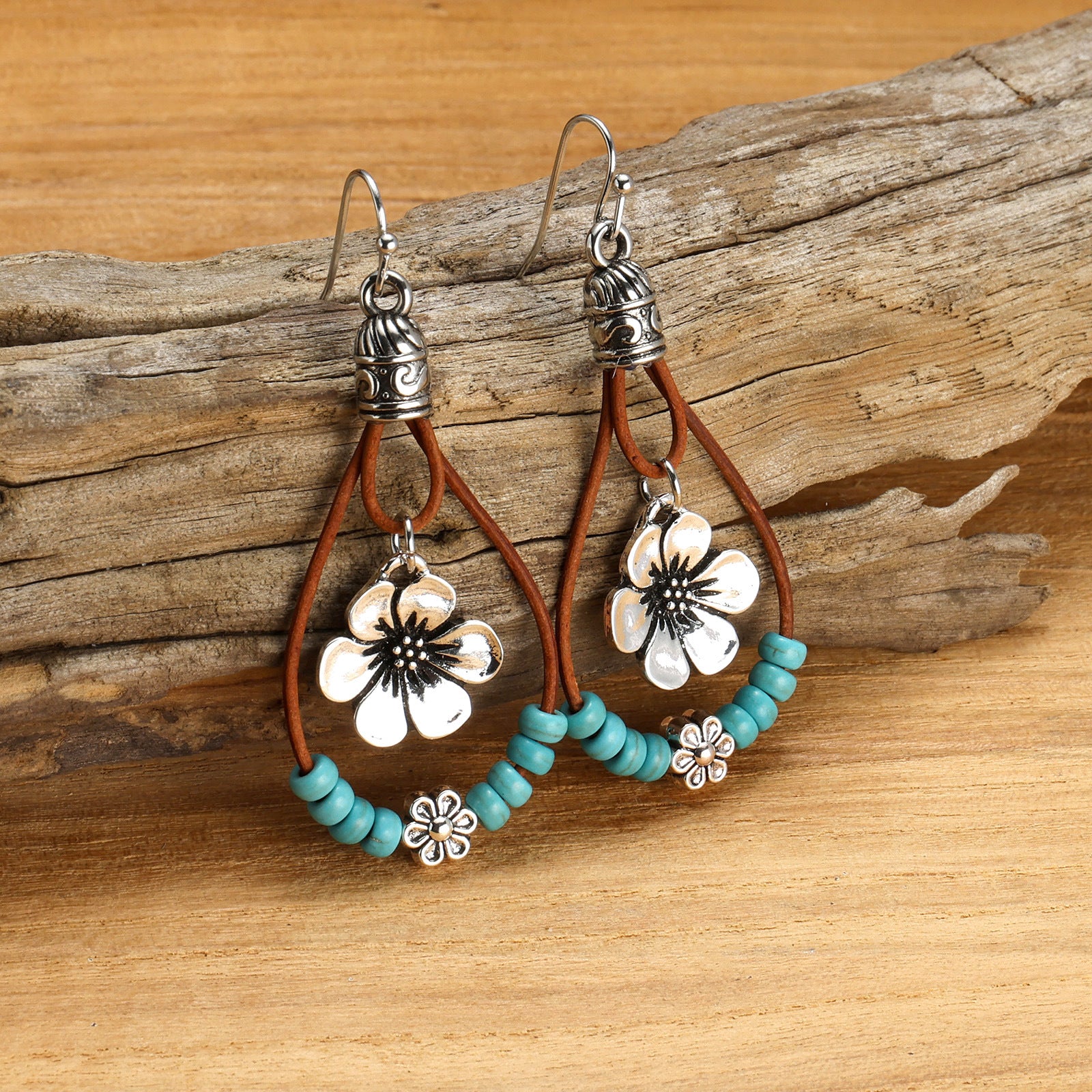 Vintage flower silver earrings with elegant floral design and lightweight everyday wear style product shot