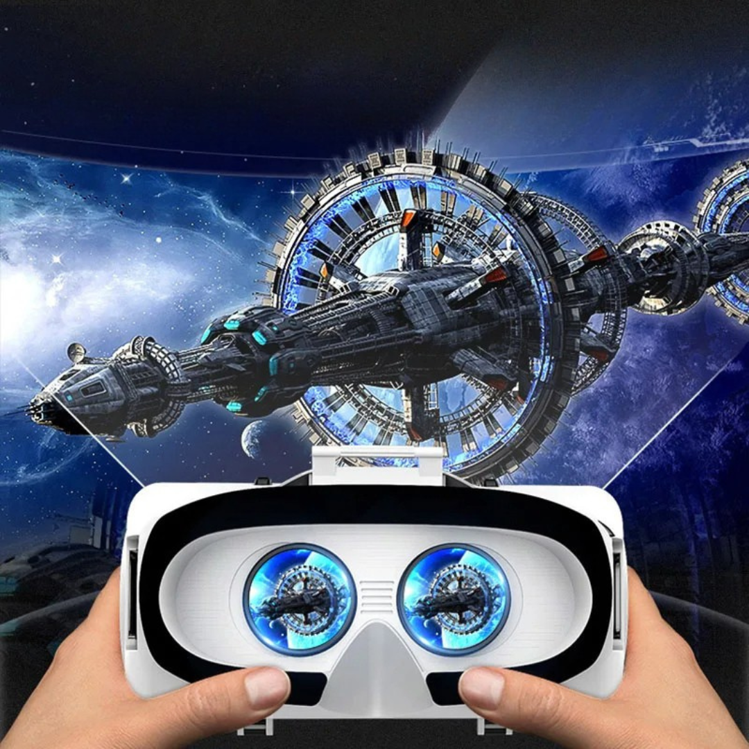 VR headset for smartphones with bluetooth remote controller immersive virtual reality viewer depiction of use