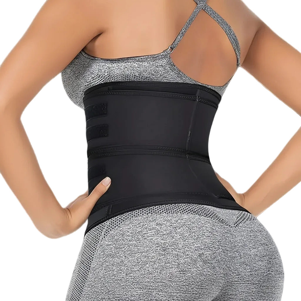 Waist and body shaper belt with adjustable neoprene support for workouts shaping and thermogenic activity model shot