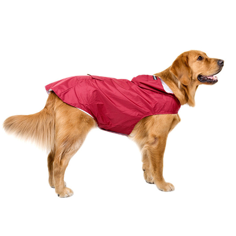 Waterproof dog raincoat in red color with hood lightweight pet jacket for rainy weather (Color: Red)