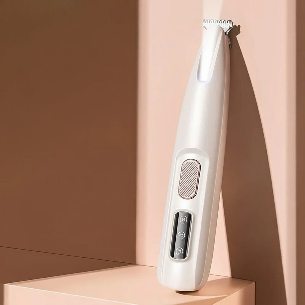 Waterproof pet hair trimmer with led light and quiet cordless design for safe grooming of sensitive areas product shot
