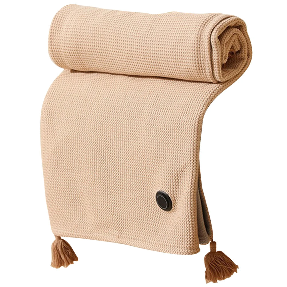 Wearable heated blanket in beige color with usb power and multiple heat settings for warmth and comfort (Color: Beige)