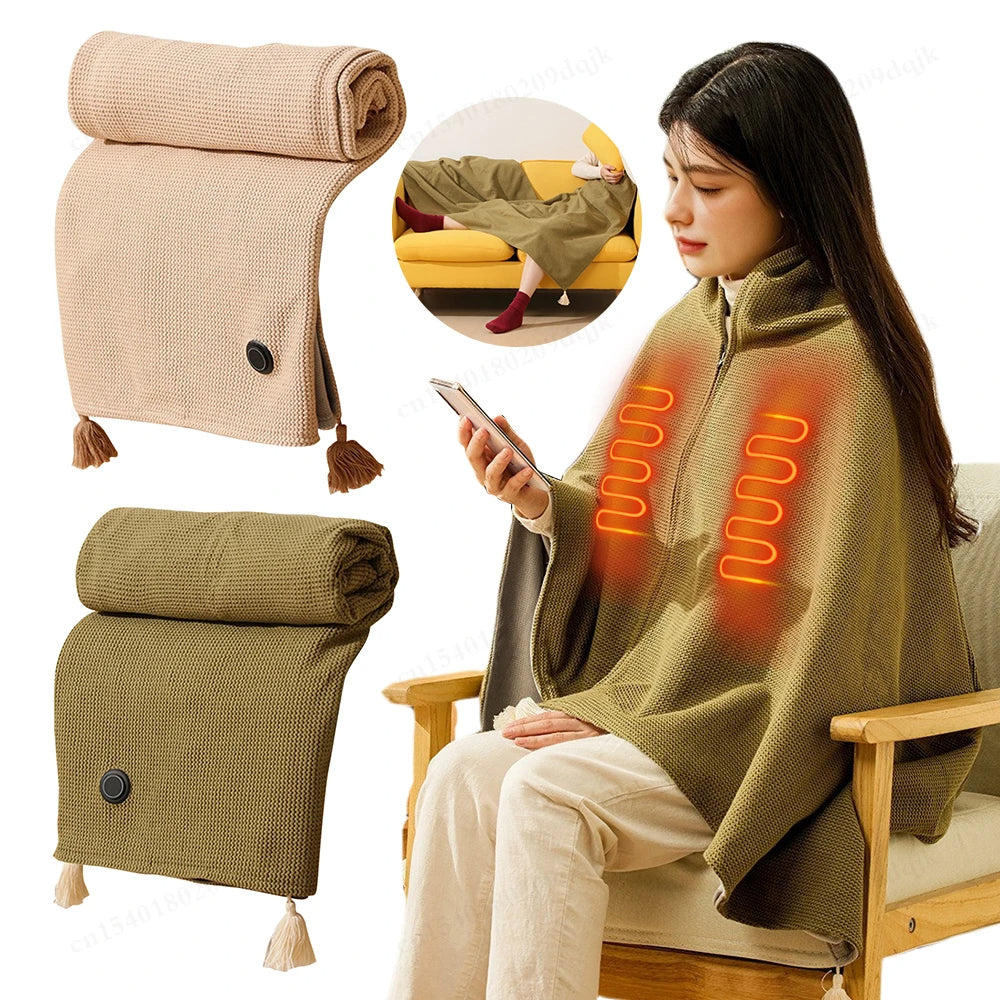 Wearable heated blanket with usb power and multiple heat settings for warmth and comfort