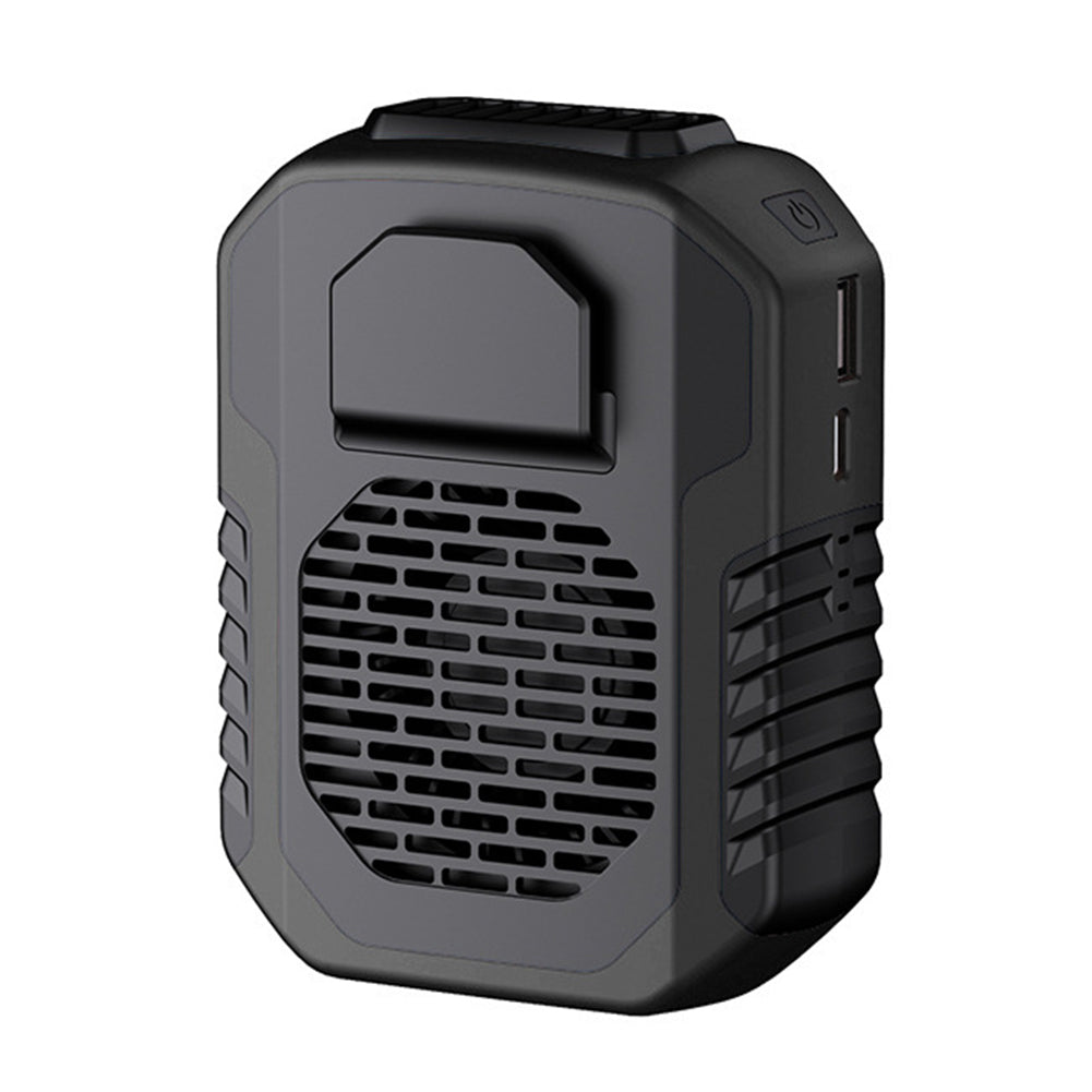 Wearable and portable cooling fan in black color with rechargeable battery adjustable speeds and hands free design (Color: Black)