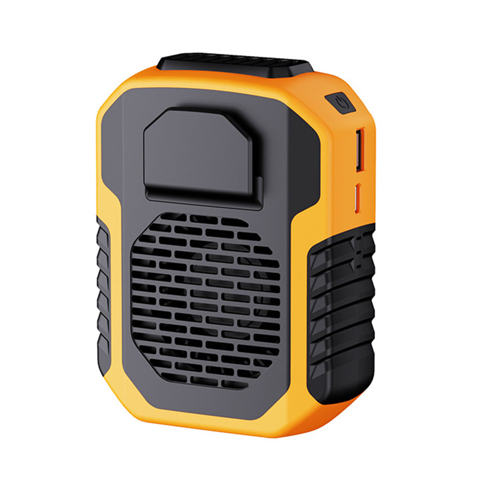 Wearable and portable cooling fan in orange color with rechargeable battery adjustable speeds and hands free design (Color: Orange)