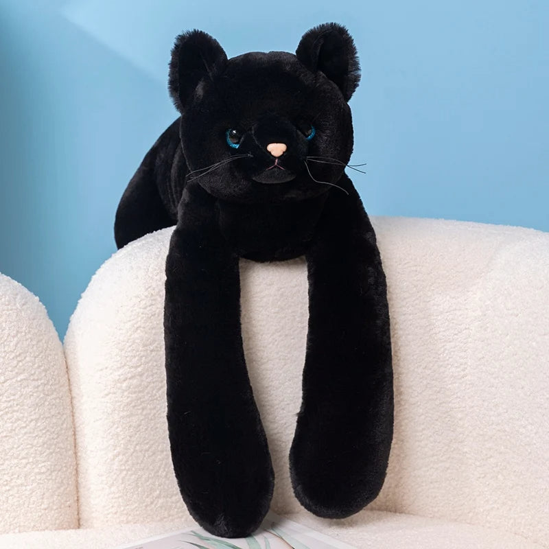Weighted cat plush toy in black color designed for calming comfort and cozy hugging (Color: Black)