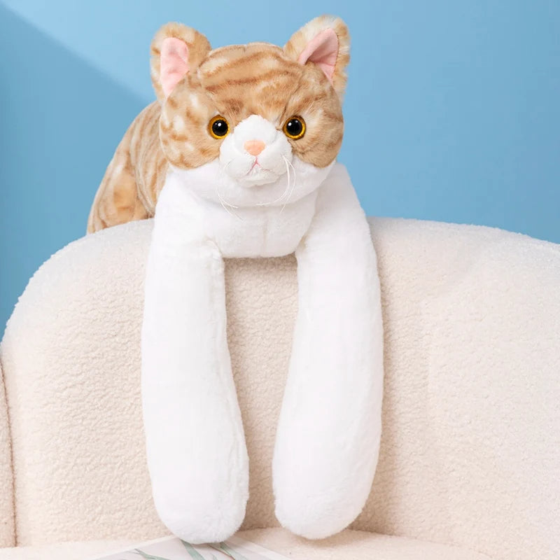 Weighted cat plush toy in brown color designed for calming comfort and cozy hugging (Color: Brown)