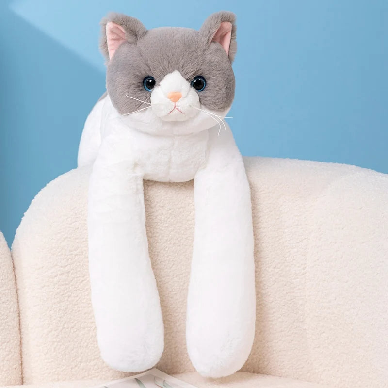 Weighted cat plush toy in gray color designed for calming comfort and cozy hugging (Color: Gray)