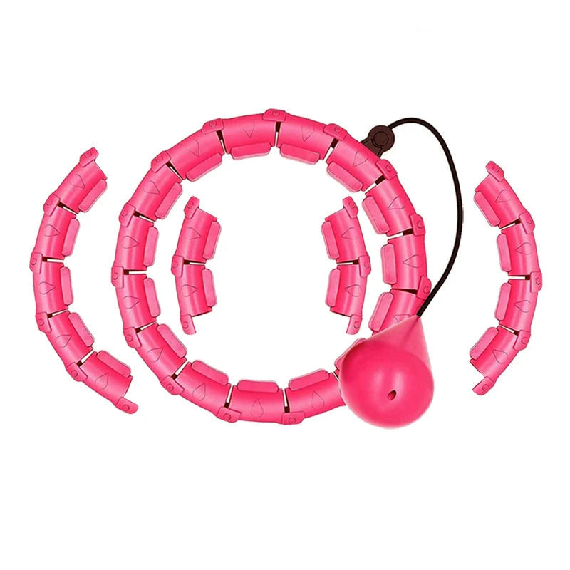 Weighted hula hoop adjustable fitness hoop in pink color and in large size for core workout and weight loss (Color: Pink) (Size: L)