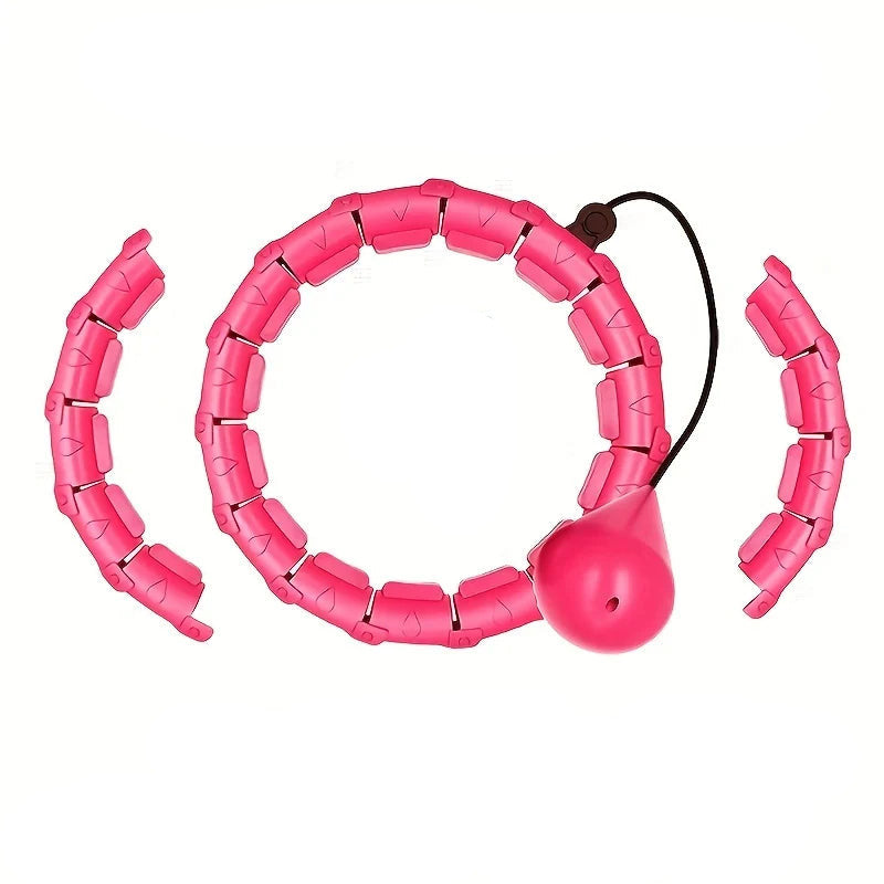 Weighted hula hoop adjustable fitness hoop in pink color and in medium size for core workout and weight loss (Color: Pink) (Size: M)