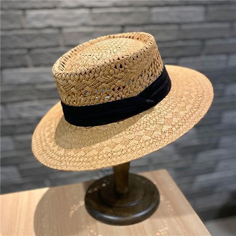 Women’s straw sun protection hat in khaki color with breathable design and stylish black band for summer wear (Color: Khaki)